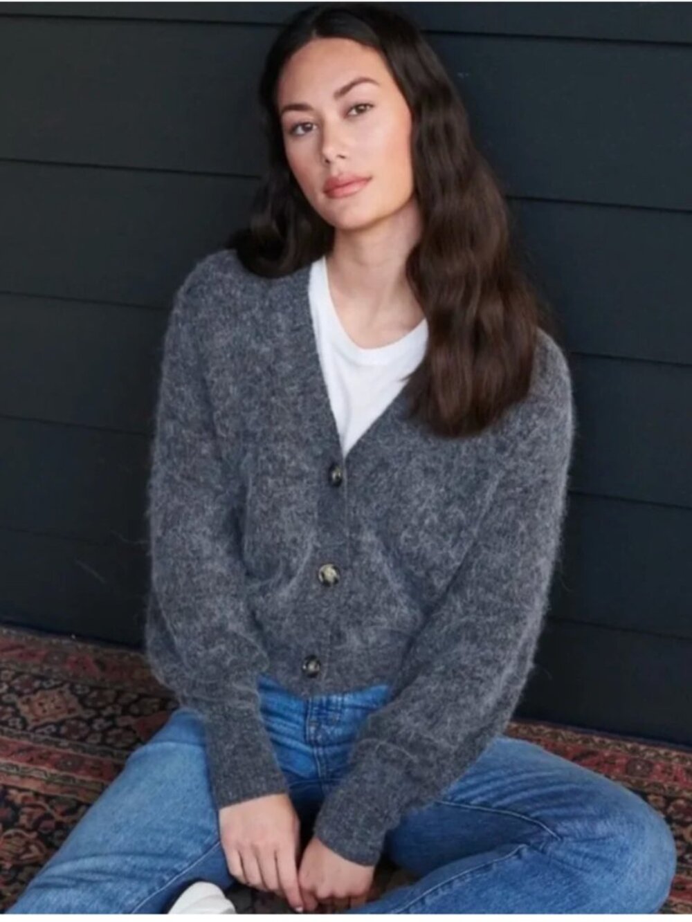 Quince Baby Alpaca-Wool Cropped Cardigan Charcoal S